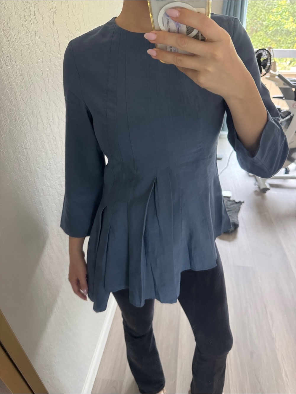 COS Navy Pleated Tunic Top